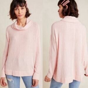 Anthropologie Maeve Ribbed Knit Cowl Neck Oversized Sweater Blush Pink Size XS
